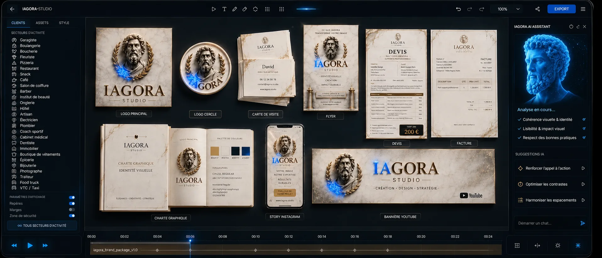 IAGORA — Interface créative IA, aperçu des services premium